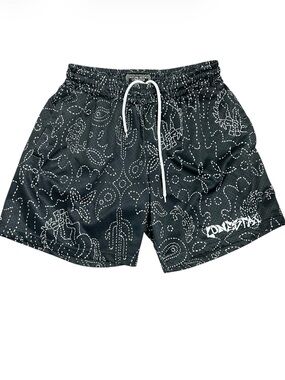Black Bandana-Print Men's Athletic Shorts with Drawstring